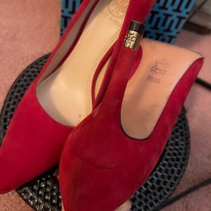 Tory Burch Red Sued Pumps Gold hardware on heal